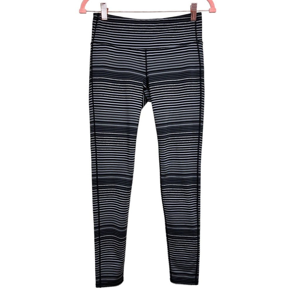 Women's ATHLETA Colorblock‎ Stripe Chaturanga Tight Black Gray Size Medium